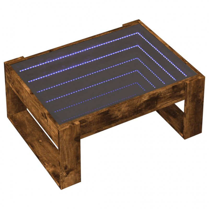 Stolik kawowy z LED Infinity, przydymiony dąb, 70x53x30 cm