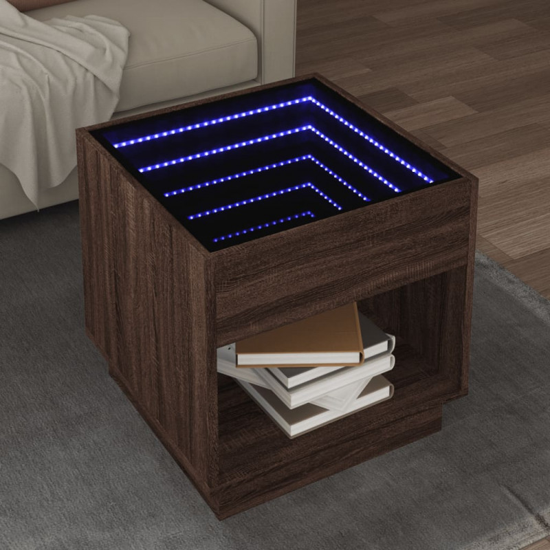 Stolik kawowy z LED Infinity, brązowy dąb, 50x50x50 cm