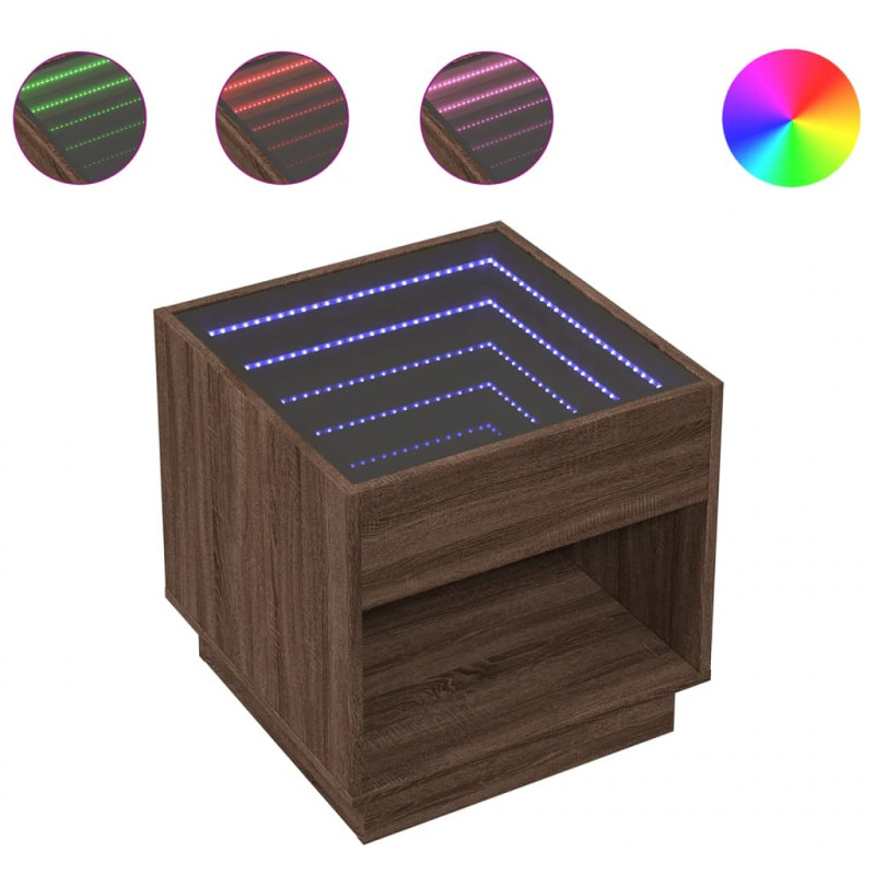 Stolik kawowy z LED Infinity, brązowy dąb, 50x50x50 cm