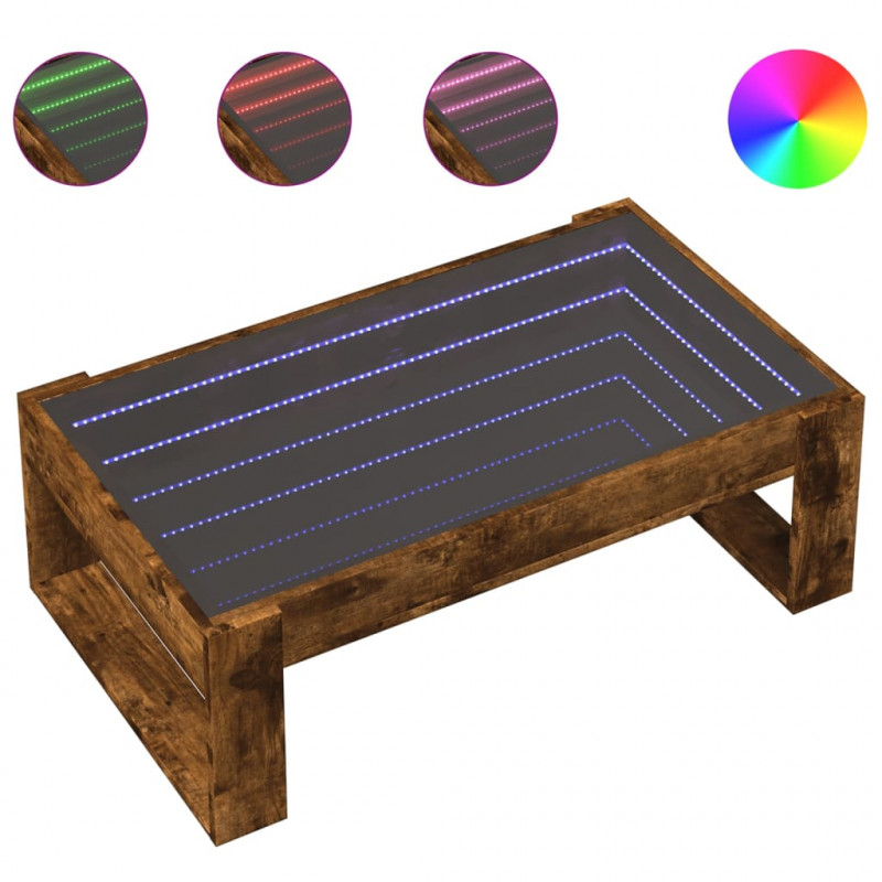Stolik kawowy z LED Infinity, przydymiony dąb, 90x53x30 cm