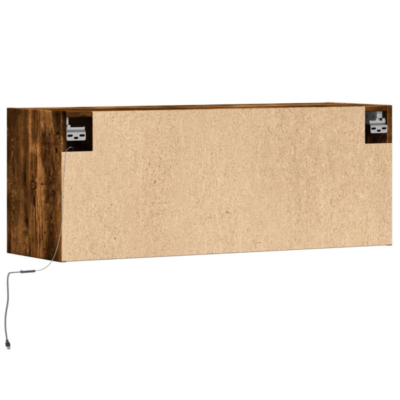 Ścienna szafka TV z LED, przydymiony dąb, 100x31x35 cm