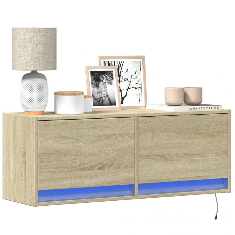 Ścienna szafka TV z LED, dąb sonoma, 100x31x35 cm