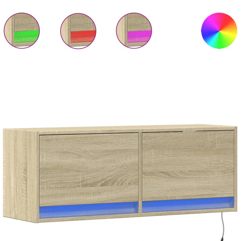 Ścienna szafka TV z LED, dąb sonoma, 100x31x35 cm