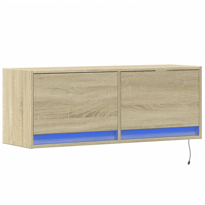 Ścienna szafka TV z LED, dąb sonoma, 100x31x35 cm