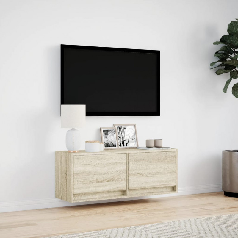 Ścienna szafka TV z LED, dąb sonoma, 100x31x35 cm