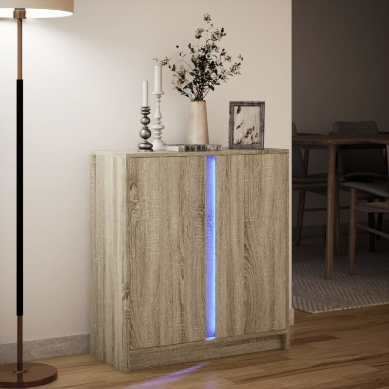 Szafka z LED, dąb sonoma, 77x34x85 cm, materiał drewnopochodny