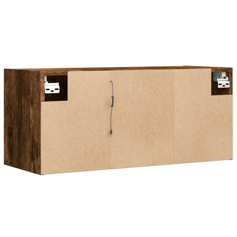 Ścienna szafka TV z LED, przydymiony dąb, 80x31x35 cm