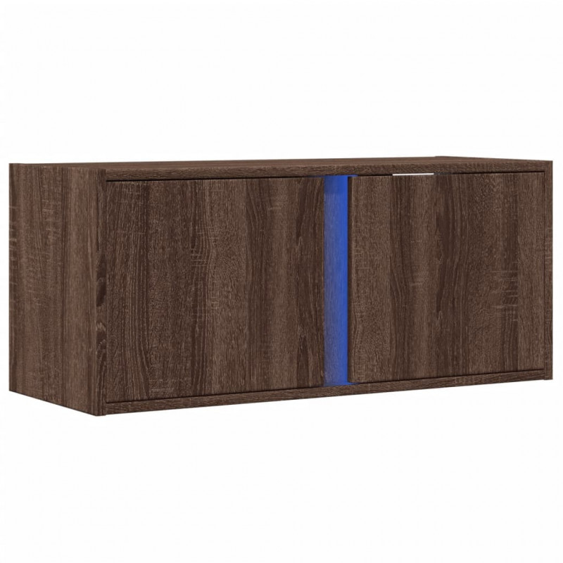 Ścienna szafka TV z LED, brązowy dąb, 80x31x35 cm