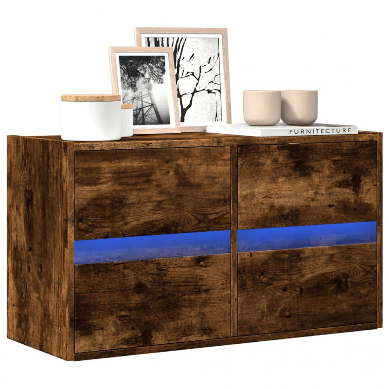 Ścienna szafka TV z LED, przydymiony dąb, 80x31x45 cm