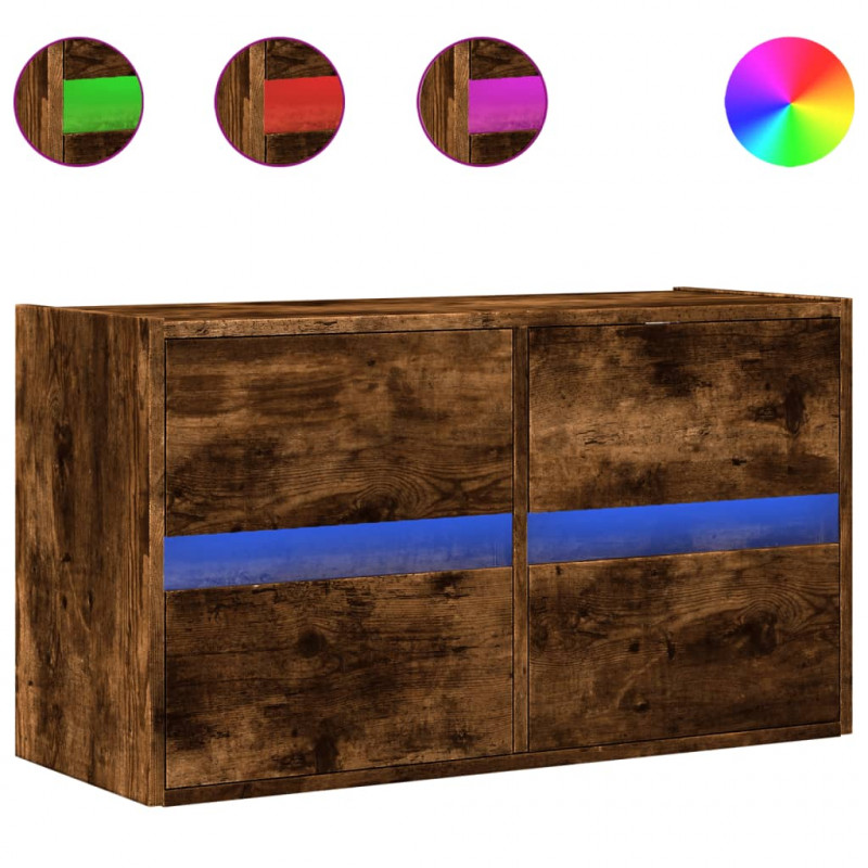 Ścienna szafka TV z LED, przydymiony dąb, 80x31x45 cm