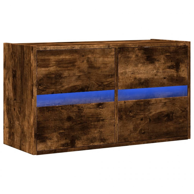 Ścienna szafka TV z LED, przydymiony dąb, 80x31x45 cm