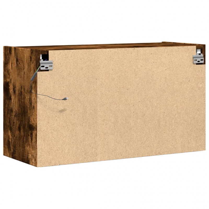 Ścienna szafka TV z LED, przydymiony dąb, 80x31x45 cm