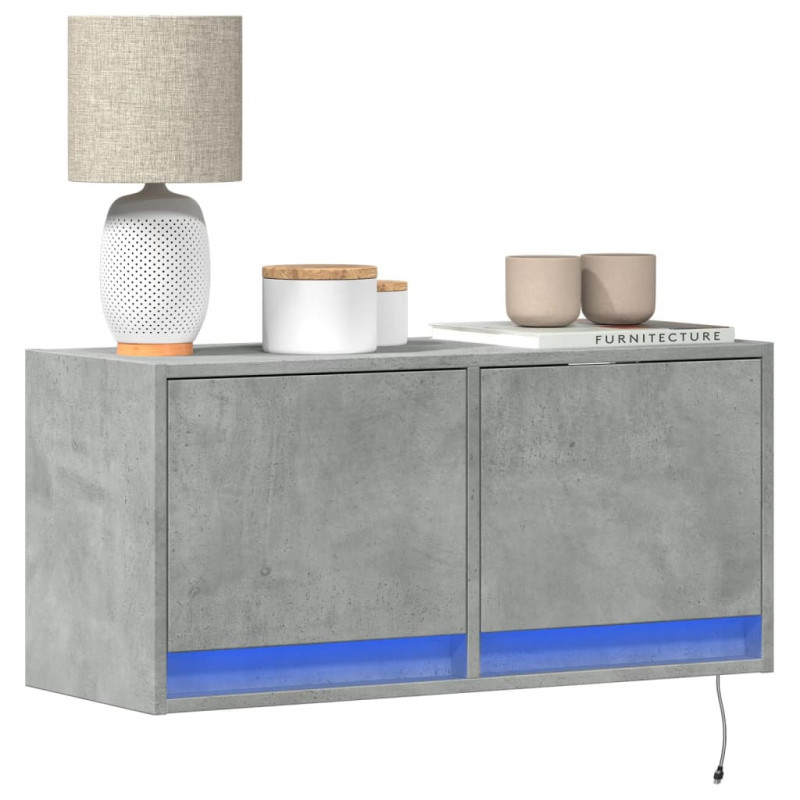 Ścienna szafka TV z LED, szarość betonu, 80x31x35 cm