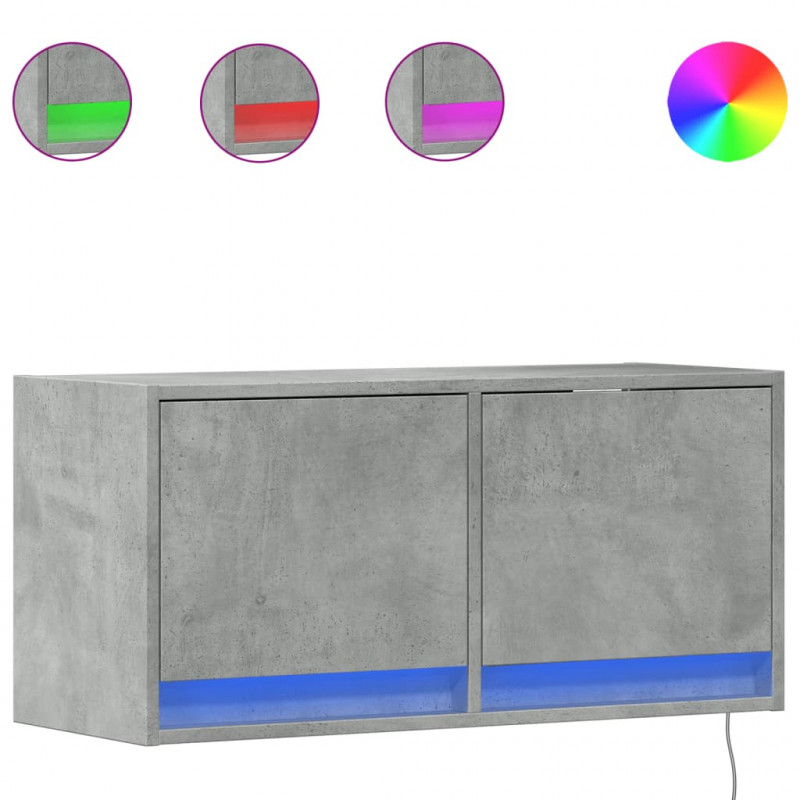 Ścienna szafka TV z LED, szarość betonu, 80x31x35 cm