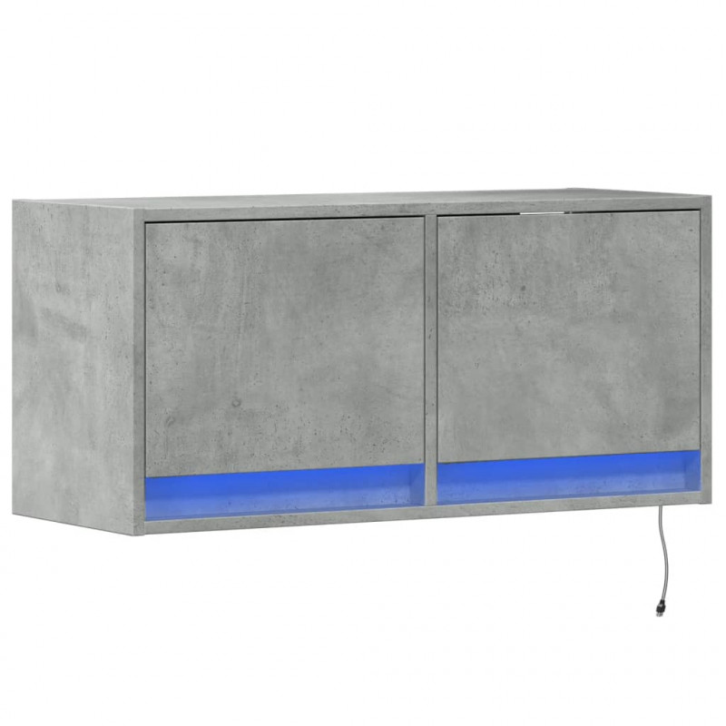Ścienna szafka TV z LED, szarość betonu, 80x31x35 cm