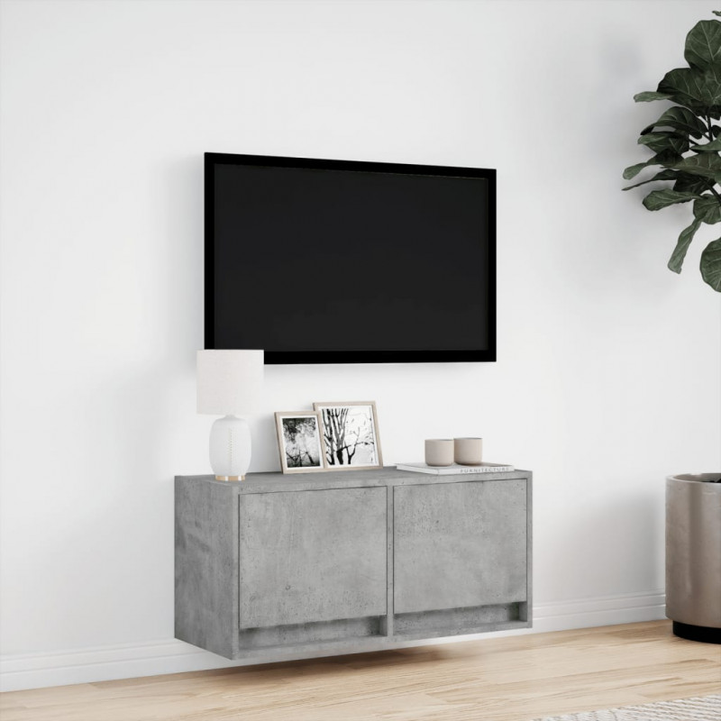 Ścienna szafka TV z LED, szarość betonu, 80x31x35 cm