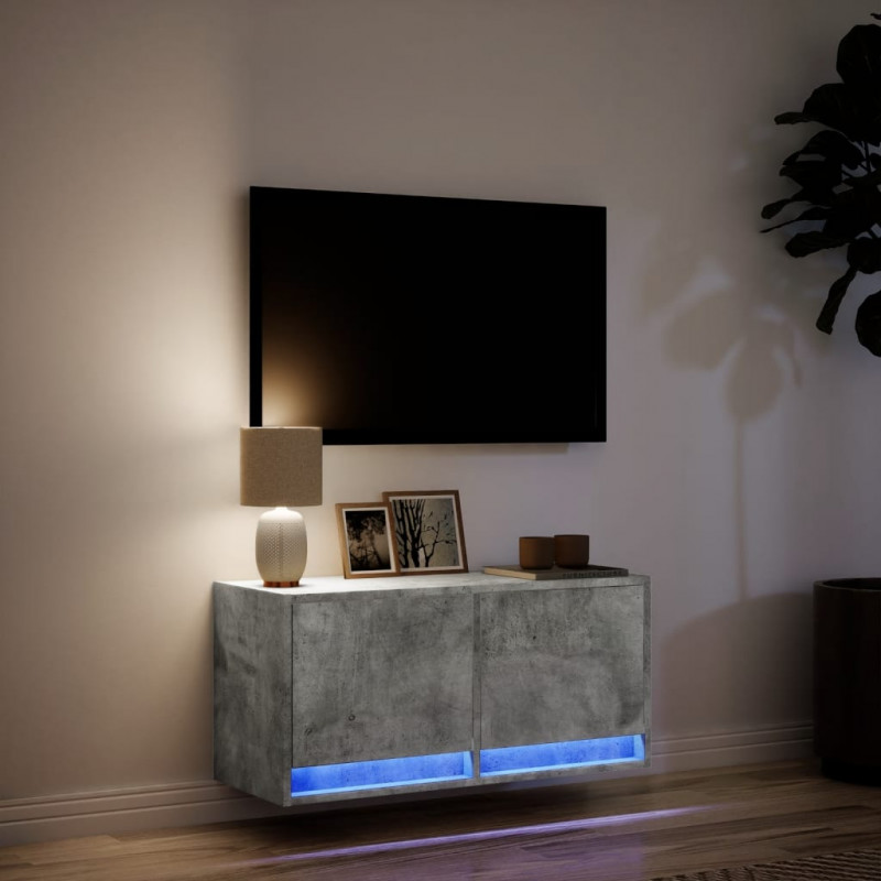 Ścienna szafka TV z LED, szarość betonu, 80x31x35 cm