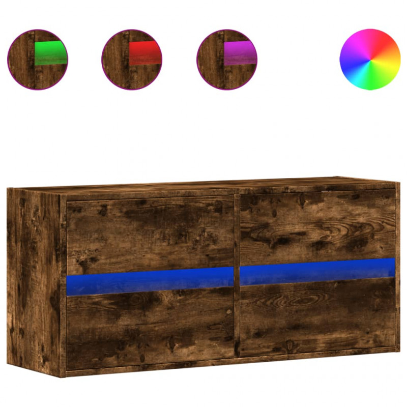 Ścienna szafka TV z LED, przydymiony dąb, 100x31x45 cm