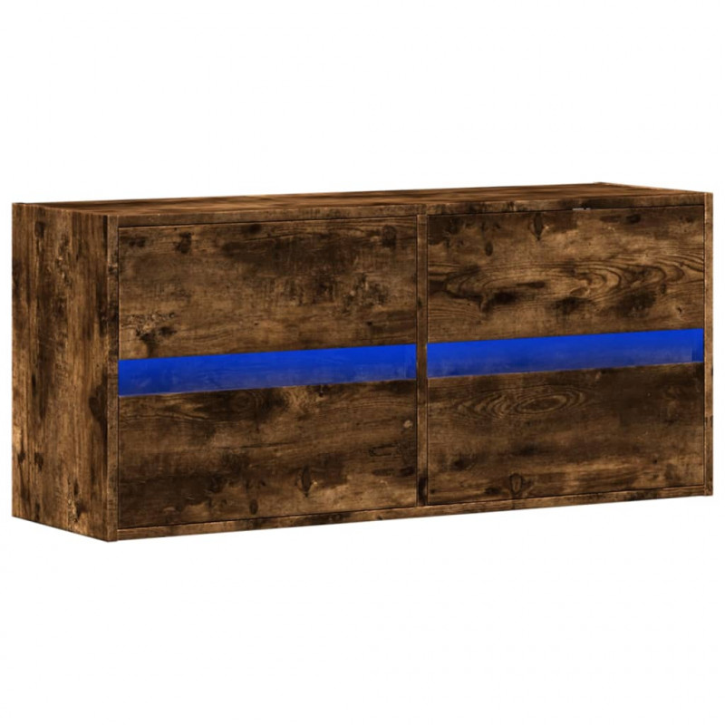 Ścienna szafka TV z LED, przydymiony dąb, 100x31x45 cm