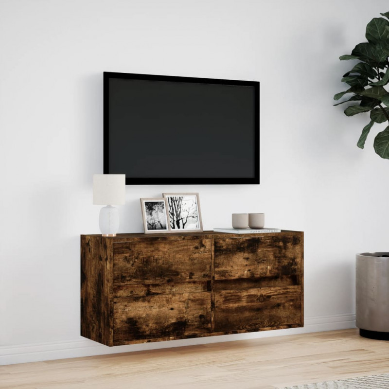 Ścienna szafka TV z LED, przydymiony dąb, 100x31x45 cm