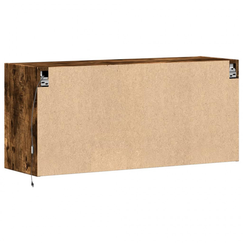 Ścienna szafka TV z LED, przydymiony dąb, 100x31x45 cm
