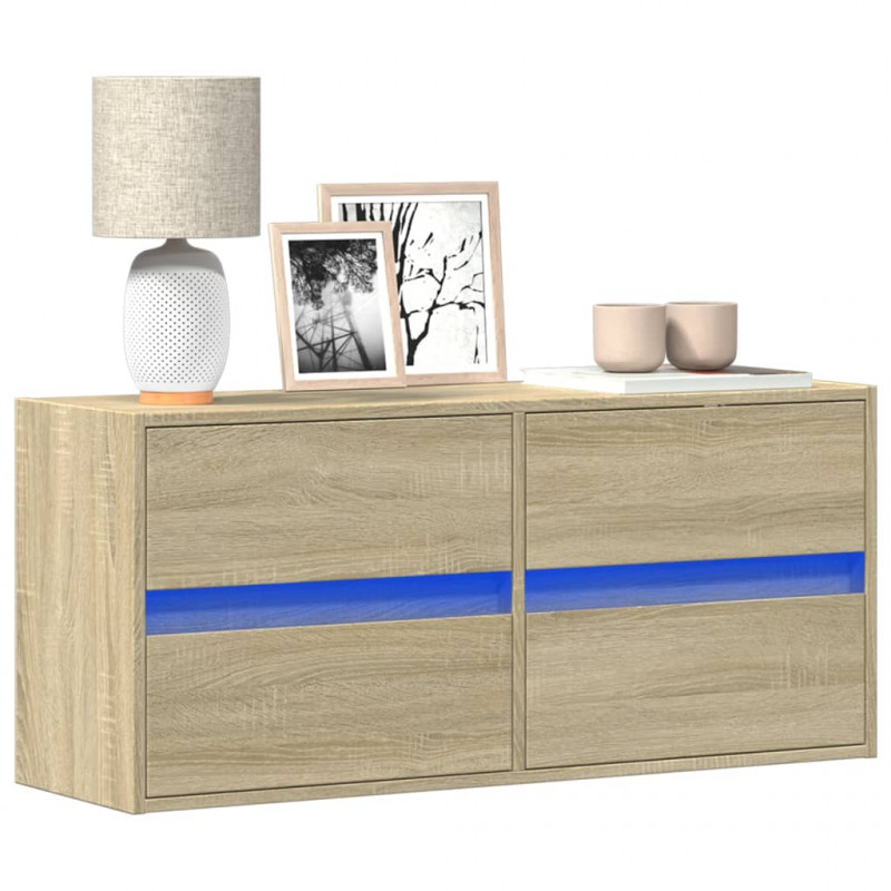 Ścienna szafka TV z LED, dąb sonoma, 100x31x45 cm