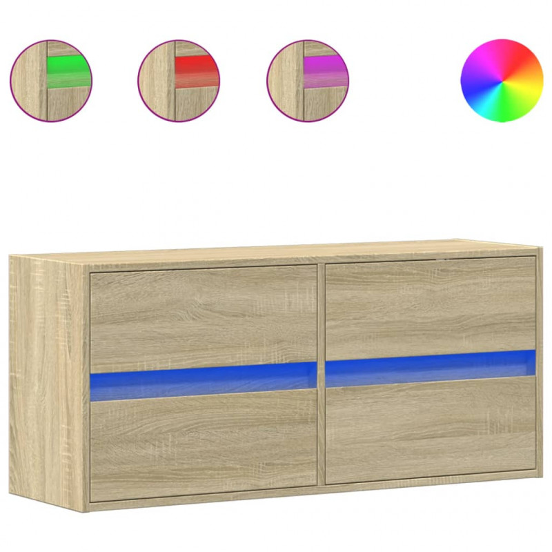 Ścienna szafka TV z LED, dąb sonoma, 100x31x45 cm