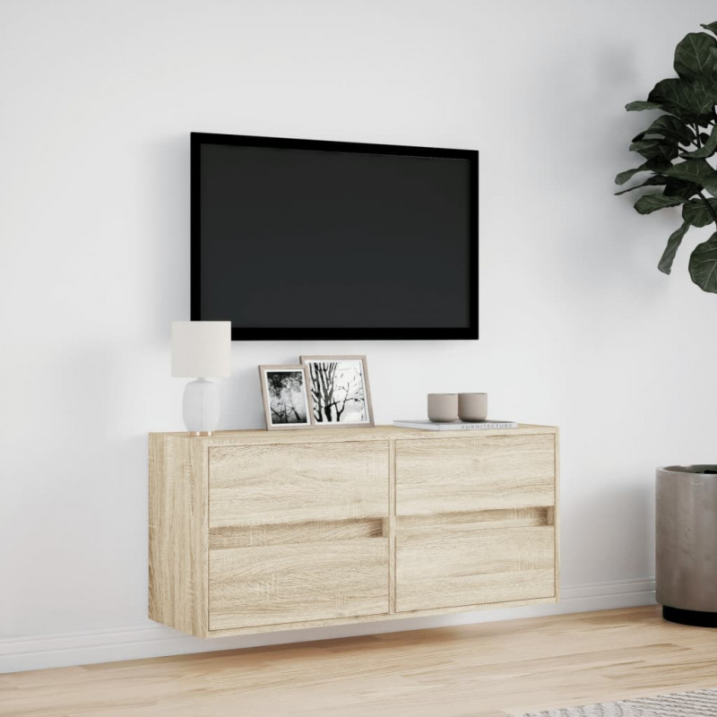 Ścienna szafka TV z LED, dąb sonoma, 100x31x45 cm