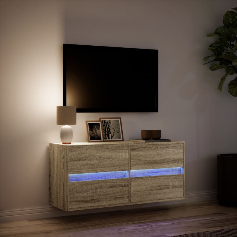 Ścienna szafka TV z LED, dąb sonoma, 100x31x45 cm
