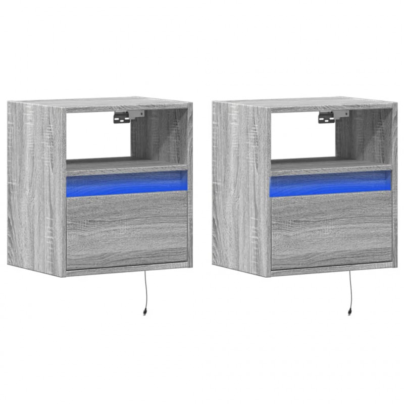 Ścienne szafki TV z LED, 2 szt., szary dąb sonoma, 41x31x45 cm
