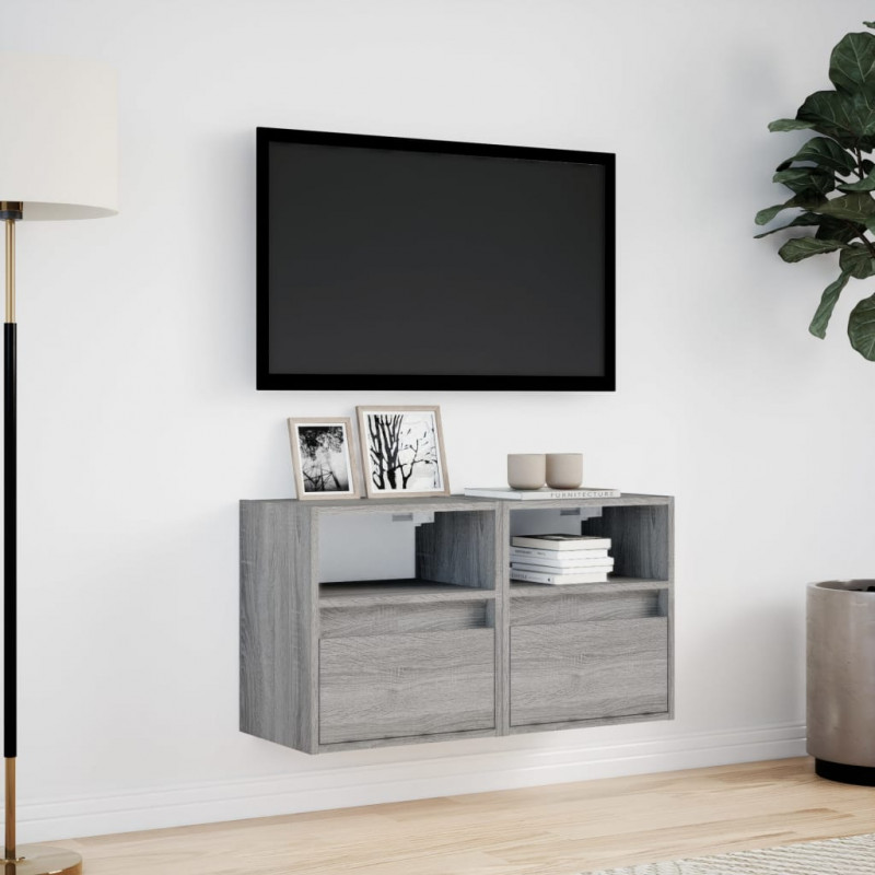Ścienne szafki TV z LED, 2 szt., szary dąb sonoma, 41x31x45 cm