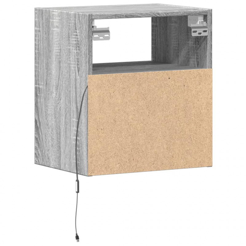 Ścienne szafki TV z LED, 2 szt., szary dąb sonoma, 41x31x45 cm