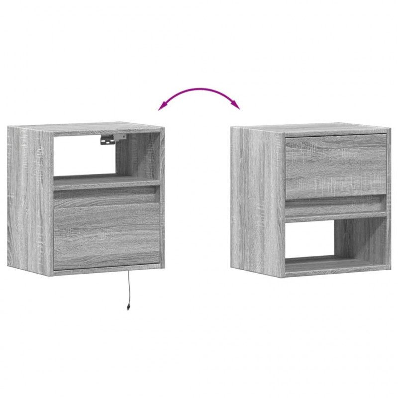 Ścienne szafki TV z LED, 2 szt., szary dąb sonoma, 41x31x45 cm