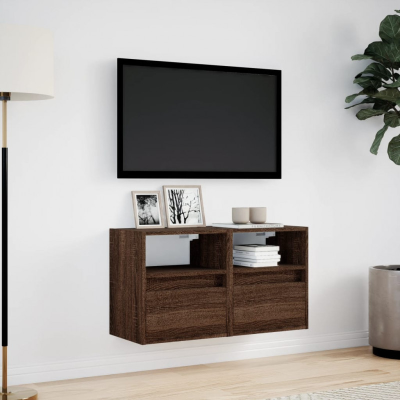 Ścienne szafki TV z LED, 2 szt., brązowy dąb, 41x31x45 cm