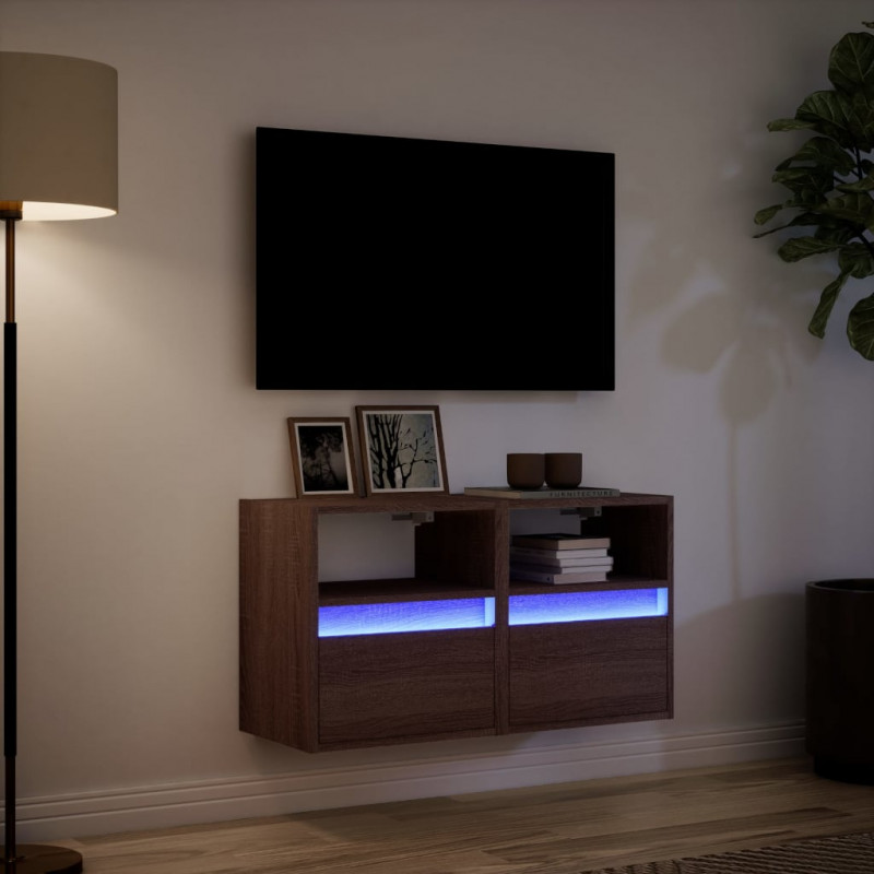 Ścienne szafki TV z LED, 2 szt., brązowy dąb, 41x31x45 cm