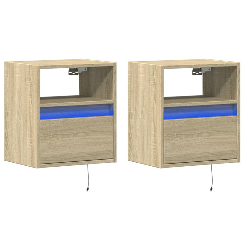 Ścienne szafki TV z LED, 2 szt., dąb sonoma, 41x31x45 cm