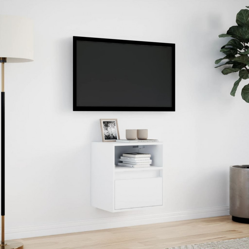 Ścienna szafka TV z LED, biała, 41x31x45 cm