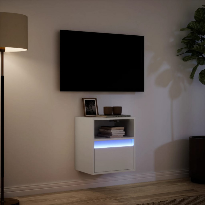 Ścienna szafka TV z LED, biała, 41x31x45 cm