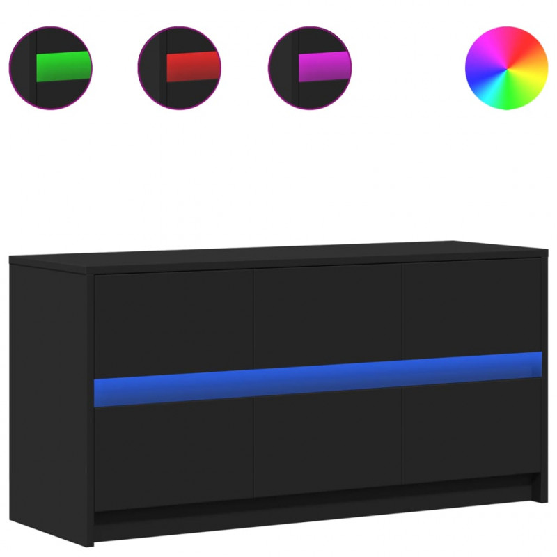Szafka TV z LED, czarna, 100x34x50 cm, materiał drewnopochodny