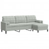 3-osobowa sofa z podnóżkiem, jasnoszary, 210 cm, aksamit