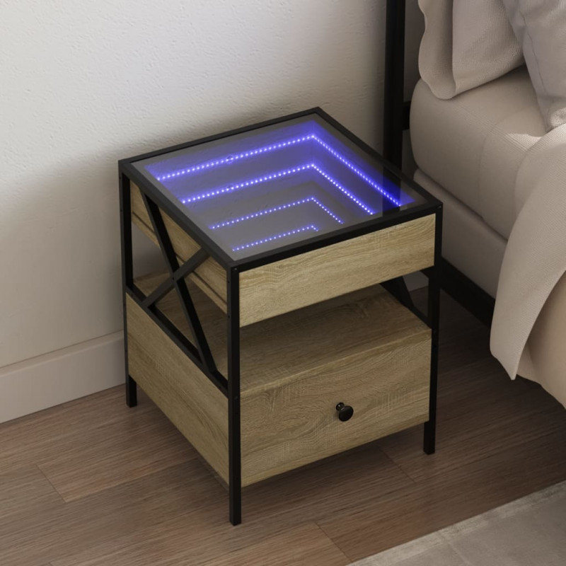 Stolik nocny z LED Infinity, dąb sonoma, 40x40x51 cm