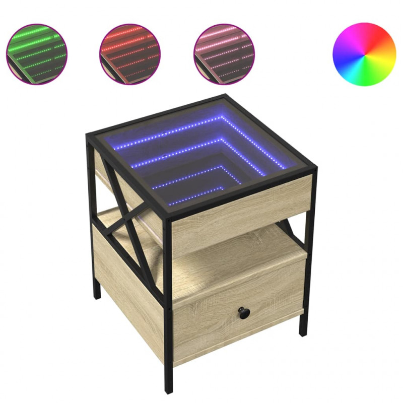Stolik nocny z LED Infinity, dąb sonoma, 40x40x51 cm