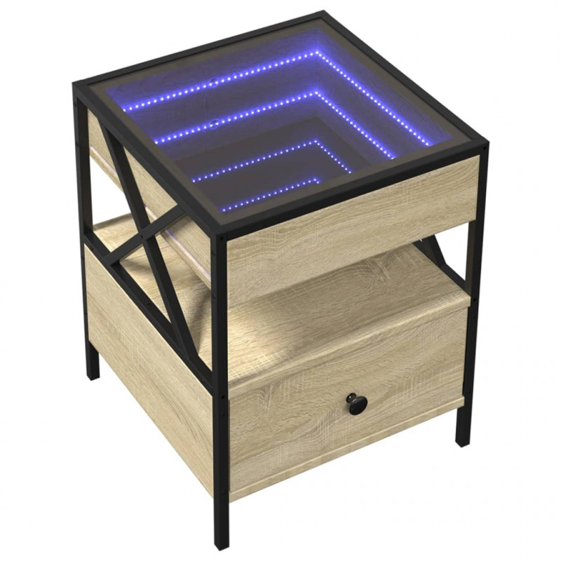 Stolik nocny z LED Infinity, dąb sonoma, 40x40x51 cm