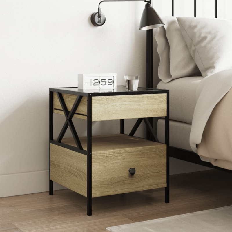 Stolik nocny z LED Infinity, dąb sonoma, 40x40x51 cm
