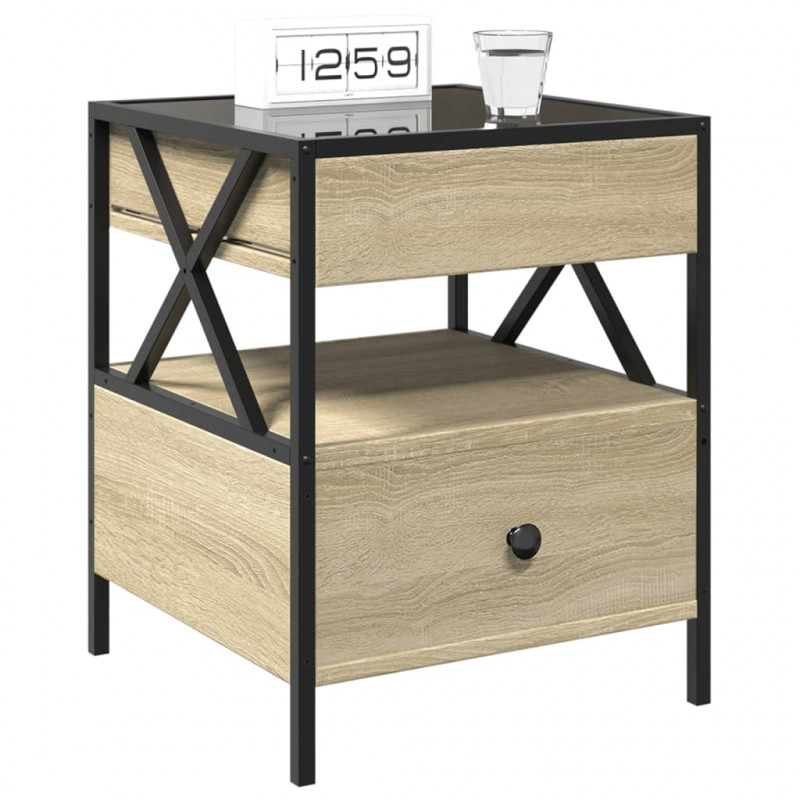 Stolik nocny z LED Infinity, dąb sonoma, 40x40x51 cm