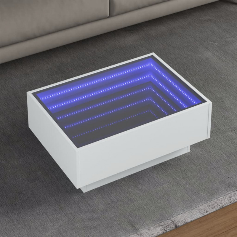 Stolik kawowy z LED, biały, 70x50x30cm, materiał drewnopochodny