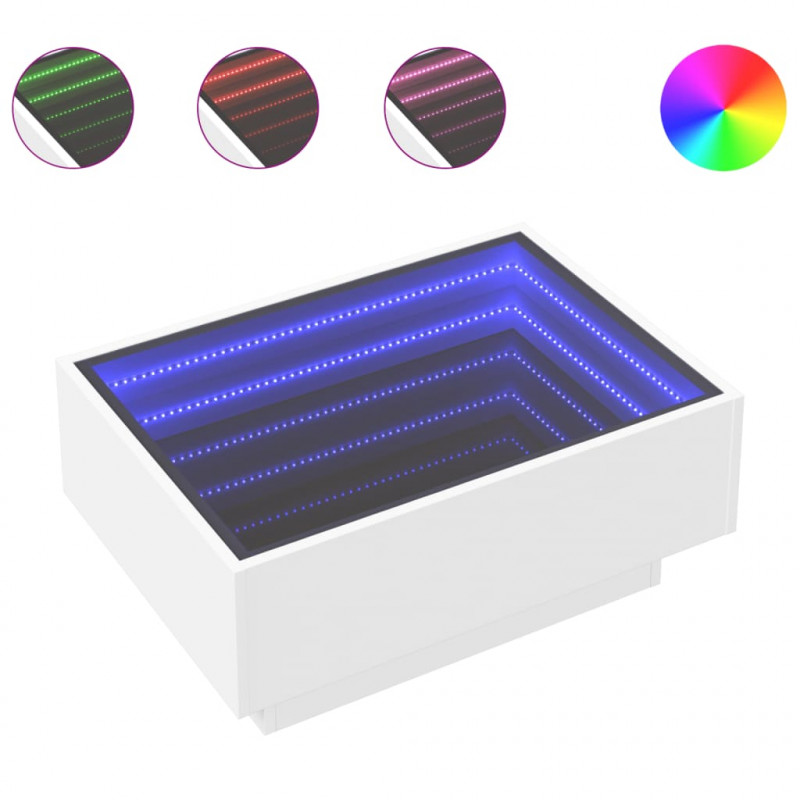 Stolik kawowy z LED, biały, 70x50x30cm, materiał drewnopochodny