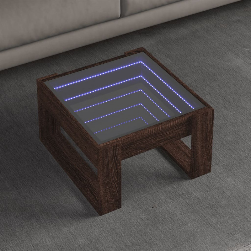 Stolik kawowy z LED Infinity, brązowy dąb, 50x53x30 cm