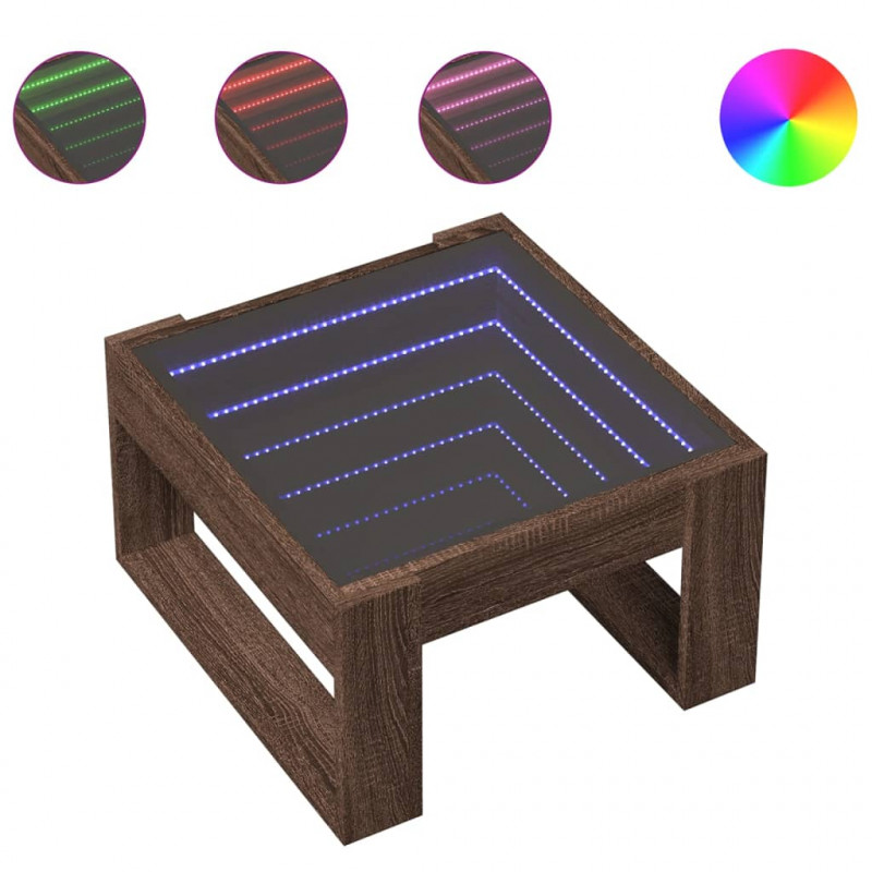 Stolik kawowy z LED Infinity, brązowy dąb, 50x53x30 cm