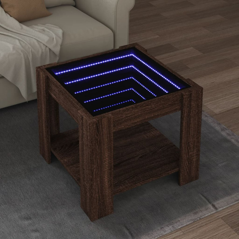 Stolik kawowy z LED, brązowy dąb, 53x53x45 cm